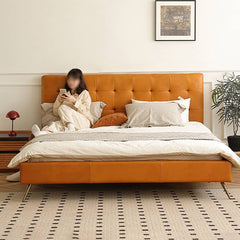 Luxurious Brown Faux & Genuine Leather Bed - Ultimate Comfort & Style Hersa-1626