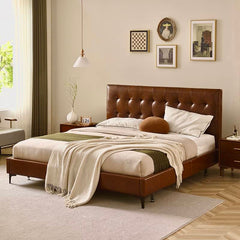 Luxurious Dark Brown Faux Leather Bed Frame - Sophisticated Design and Ultimate Comfort Hersa-1627