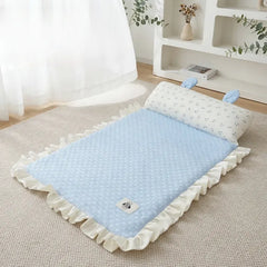 BreezeCalm™ Pet Cooling Mat – 3D Soothing Bean Mesh with Bunny-Ear Pillow for Dogs & Cats