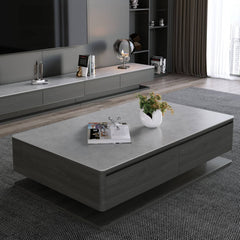 Modern Multi-Layer TV Cabinet with Sintered Stone Top and Pine Finish faml-302