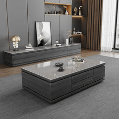 Modern White Glossy Tea Table with Grey Matte Marble and Pine Wood Accents faml-698