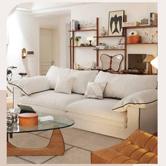 Beige Light Brown Sofa with Pine Wood Frame and Down Figure Cotton Linen Upholstery fbby-1377
