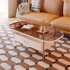 Modern Beige Laminated Wood Tea Table with Stainless Steel Frame fbby-1391