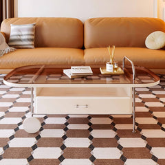 Modern Beige Laminated Wood Tea Table with Stainless Steel Frame fbby-1391