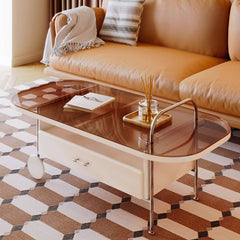 Modern Beige Laminated Wood Tea Table with Stainless Steel Frame fbby-1391