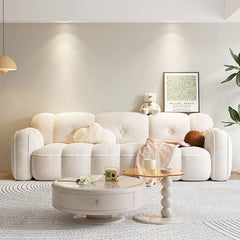 Luxurious Beige Faux Leather Sofa with Solid Wood Frame fbby-1392