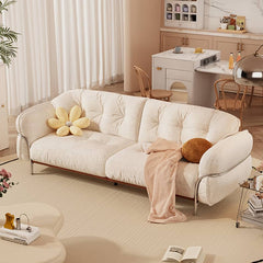 Elegant Beige Cotton Sofa with Pine Wood Frame and Stainless Steel Accents fbby-1403
