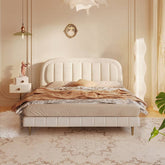 Elegant Beige Cotton Bed Frame with Pine Wood and Stainless Steel Accents fbby-1405