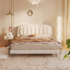 Elegant Beige Cotton Bed Frame with Pine Wood and Stainless Steel Accents fbby-1405