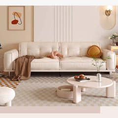 Beige Orange Sofa with Solid Wood Frame and Faux Leather Accents - Modern Design with Stainless Steel Legs fbby-1406