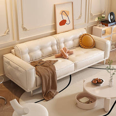 Beige Orange Sofa with Solid Wood Frame and Faux Leather Accents - Modern Design with Stainless Steel Legs fbby-1406