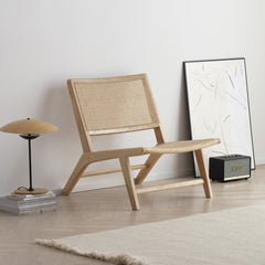 Stylish Ash Wood & Rattan Chair - Natural Wood Accent fcf-1469