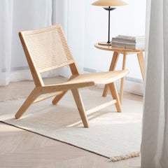 Stylish Ash Wood & Rattan Chair - Natural Wood Accent fcf-1469