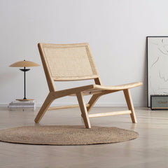Stylish Ash Wood & Rattan Chair - Natural Wood Accent fcf-1469