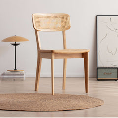 Elegant Brown Ash Wood Chair with Stylish Rattan Accents fcf-1472