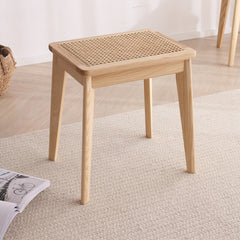 Crafted Ash Wood & Rattan Stool - Premium Natural Finish fcf-1475