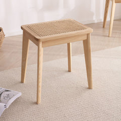 Crafted Ash Wood & Rattan Stool - Premium Natural Finish fcf-1475