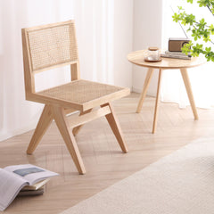 Handcrafted Solid Wood Chair with Natural Rattan Finish fcf-1478