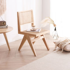 Handcrafted Solid Wood Chair with Natural Rattan Finish fcf-1478