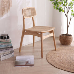 Elegant Solid Wood Chair with Natural Rattan Accents fcf-1479