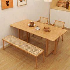 Elegant Brown Ash Wood Table with Rattan Details for Modern Living Spaces fcf-1494