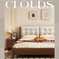 Modern Bed with Black Rubber Wood Frame and Beige Leathaire Upholstery fcf-283