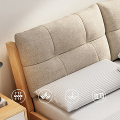 Elegant Beige Solid Wood Bed with Natural Pine & Durable Cotton-Linen Upholstery fcf-287