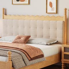 Elegant Solid Wood Bed in Natural Light Beige and Brown Finish fcf-290