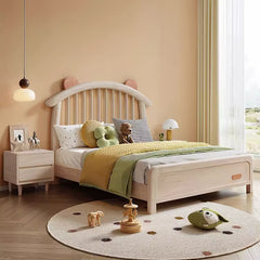 Elegant Dark Beige & White Solid Wood Bed - Modern Bedroom Essential fcf-292