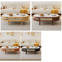 Modern White and Natural Brown Tea Table with Light Black Sintered Stone, Ash Wood, and Rattan Detailing fcf-297