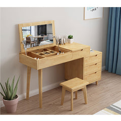 Natural Brown & White Rubber Wood Glass Makeup Vanity Table fcf-303