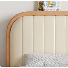 Natural Wood Bed Frame with Beige Faux Leather - Pine & Zelkova Construction fcf-315