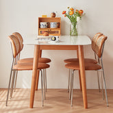 Elegant White & Gray Sintered Stone Table with Cherry Wood Finish - Modern Design fcp-1282