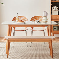 Elegant White & Gray Sintered Stone Table with Cherry Wood Finish - Modern Design fcp-1282