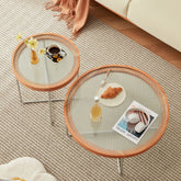 Elegant Cherry Wood & Glass Tea Table - Stylish Natural Finish for Modern Living Rooms fcp-1290