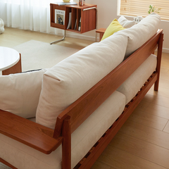 Elegant White Sofa with Green and Light Brown Accents on Cherry and Ash Wood Frame – Cotton-Linen Blend Upholstery fcp-1292