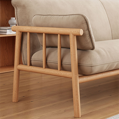 Modern Multi-Color Sofa with Faux Leather and Oak Wood Accents - Beige, Yellow, Gray, Blue, Green, Light Brown fcp-1293