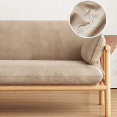 Modern Multi-Color Sofa with Faux Leather and Oak Wood Accents - Beige, Yellow, Gray, Blue, Green, Light Brown fcp-1293