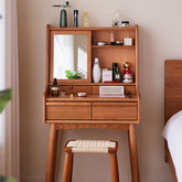 Elegant Natural Cherry Wood Makeup Table with Glass Top fcp-1321