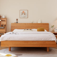 Luxury Bed Frame in Natural Cherry and Zelkova Wood - Elegant and Durable Design for Your Bedroom fcp-1324