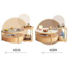 Chic Natural Wood Tea Table with Glass and Ceramic Accents in Brown White Ash fjnl-1581