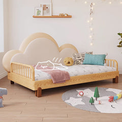 Solid Beech Wood Bed with Leathaire Upholstery – Elegant and Durable Natural Design fjnl-1603