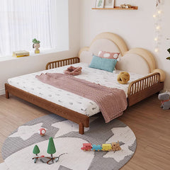 Solid Beech Wood Bed with Leathaire Upholstery – Elegant and Durable Natural Design fjnl-1603