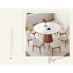 Modern Glossy White Sintered Stone Table with Oak Wood Base - Elegant Home Decor fmbs-004