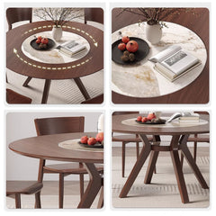 Elegant Glossy White Sintered Stone Table with Premium Ash Wood Base fmbs-005