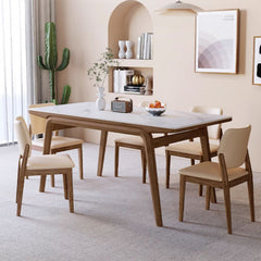 Elegant Brown Frame Table with Natural Sintered Stone and Ash Wood Finish fmbs-009