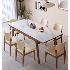 Elegant Brown Frame Table with Natural Sintered Stone and Ash Wood Finish fmbs-009