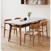 Elegant Brown Frame Table with Natural Sintered Stone and Glass Top, Ash Wood Design fmbs-010