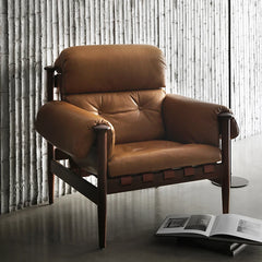 Stylish Ash Wood Armchair with Genuine Leather Upholstery – Perfect for Modern Living Spaces fme-3129