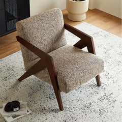 Stylish Cotton and Linen Accent Chair with Modern Wooden Frame - Perfect for Living Room Decor fme-3132